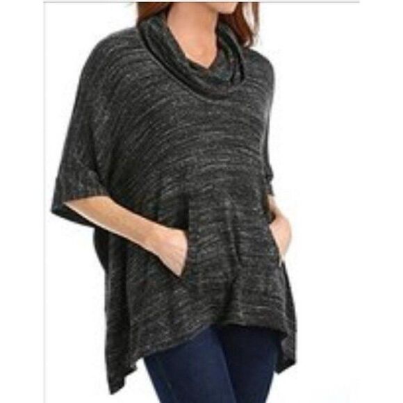 Splendid Heathered Charcoal Grey Cowl Neck Dolman Sleeve Poncho Top Medium - Picture 1 of 10